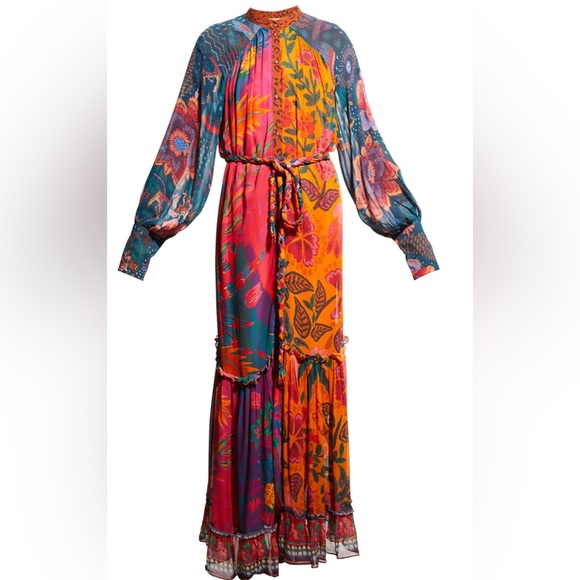 Farm Rio River Creatures Mixed Print Maxi Dress + Slip Size L - Picture 3 of 14